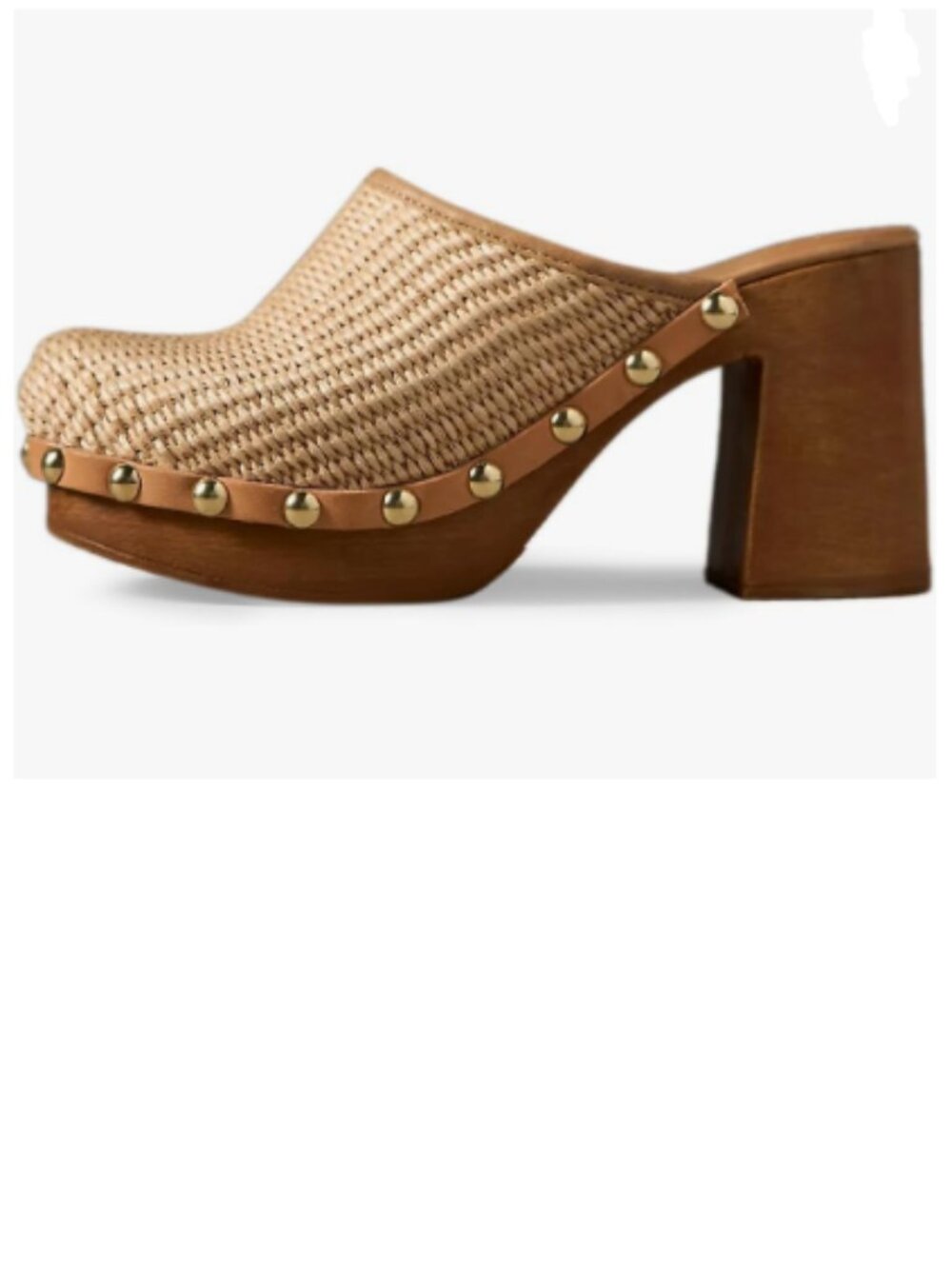 YDN Natural Platform Slip On Clogs Mules Cork High Heel Round Toe Rivet Sandals